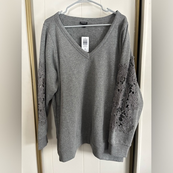 🆕 Torrid Cozy Fleece V-Neck Crochet Sweatshirt size 2 - Picture 5 of 7